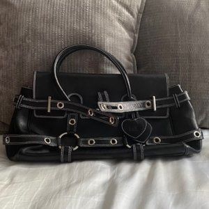 Luella Large Black Leather Travel Bag, Satchel Handbag, Shoulder Purse